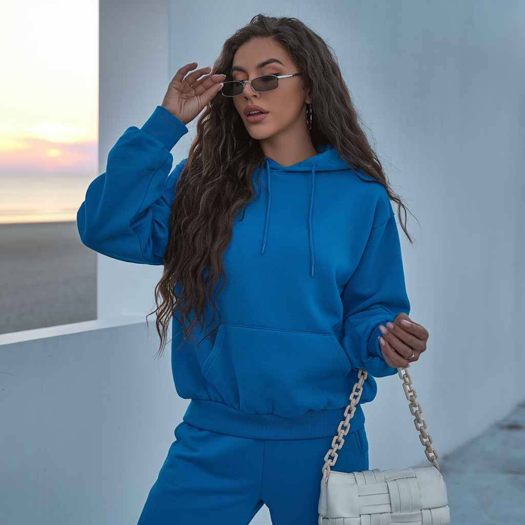 Ensemble sweats à capuche et pantalons bleu automne hiver – Survêtement pour femme